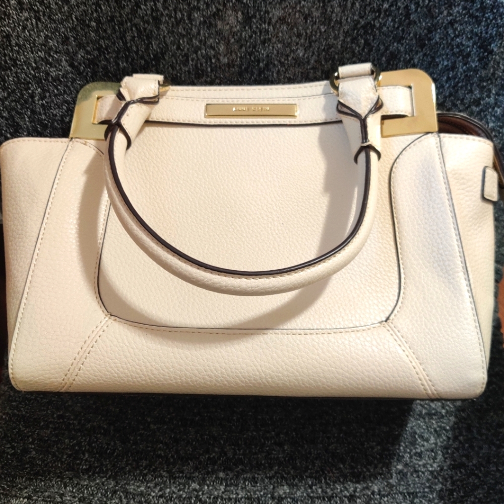 Anne Klein Handbag with Crossbody Strap, Beige/Gold